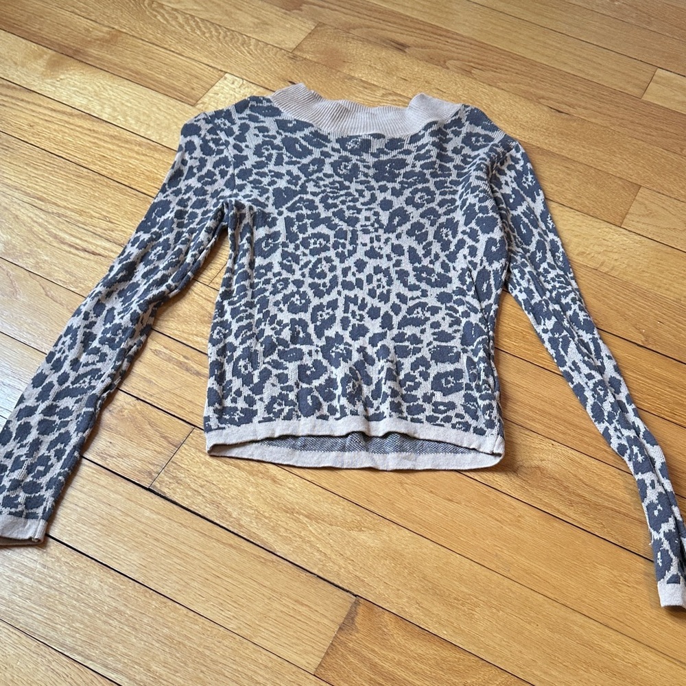 Express Leopard Print Sweater - Gray and Cream